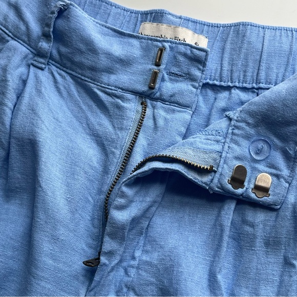 Abercrombie & Fitch Sloane Tailored Wide Leg Pants Linen Blue Small Short - Picture 8 of 13